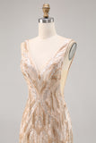 Sparkly Champagne Bodycon Beaded Homecoming Dress with Sequins