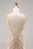 Sparkly Champagne Bodycon Beaded Homecoming Dress with Sequins
