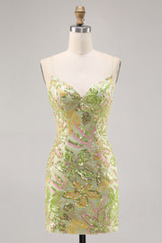 Sparkly Green Sequins Backless Bodycon Homecoming Dress with Beading
