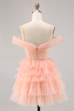 Cute Blush A-Line Tiered Short Homecoming Dress with 3D Flowers