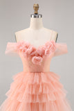 Cute Blush A-Line Tiered Short Homecoming Dress with 3D Flowers