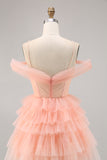 Cute Blush A-Line Tiered Short Homecoming Dress with 3D Flowers