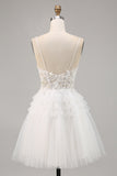 White Tulle A-Line Short Homecoming Dress with Appliques