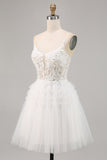 White Tulle A-Line Short Homecoming Dress with Appliques