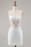 Sparkly White Bodycon Corset Homecoming Dress with Appliques