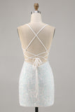 Sparkly White Bodycon Corset Homecoming Dress with Appliques