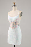 Sparkly White Bodycon Corset Homecoming Dress with Appliques