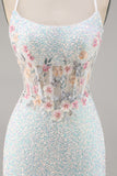 Sparkly White Bodycon Corset Homecoming Dress with Appliques