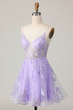 Sparkly Purple A Line Tulle Homecoming Dress with Appliques