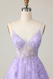 Sparkly Purple A Line Tulle Homecoming Dress with Appliques