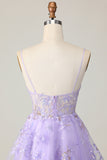 Sparkly Purple A Line Tulle Homecoming Dress with Appliques
