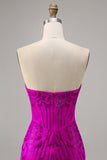 Strapless Fuchsia Bodycon Beaded Homecoming Dress