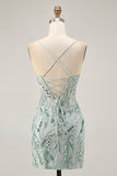 Sparkly Green Bodycon Sequins Short Homecoming Dress with Lace Up Back