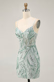 Green Beaded Bodycon Homecoming Dress with Lace Up Back