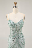 Green Beaded Bodycon Homecoming Dress with Lace Up Back