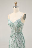 Green Beaded Bodycon Homecoming Dress with Lace Up Back