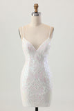 Sparkly White Bodycon Backless Sequin Short Homecoming Dress