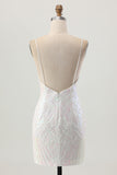 Sparkly White Bodycon Backless Sequin Short Homecoming Dress