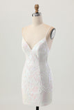 Sparkly White Bodycon Backless Sequin Short Homecoming Dress