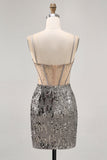 Sparkly Steel Grey Beaded Sequins Bodycon Homecoming Dress