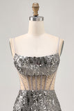 Sparkly Steel Grey Beaded Sequins Bodycon Homecoming Dress