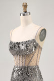 Sparkly Steel Grey Beaded Sequins Bodycon Homecoming Dress