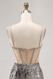 Sparkly Steel Grey Beaded Sequins Bodycon Homecoming Dress