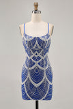 Royal Blue Beaded Bodycon Sequins Short Homecoming Dress
