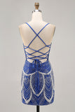 Royal Blue Beaded Bodycon Sequins Short Homecoming Dress