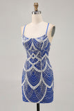 Royal Blue Beaded Bodycon Sequins Short Homecoming Dress