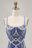 Royal Blue Beaded Bodycon Sequins Short Homecoming Dress