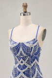 Royal Blue Beaded Bodycon Sequins Short Homecoming Dress
