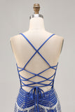 Royal Blue Beaded Bodycon Sequins Short Homecoming Dress