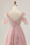 Blush A-Line Cold Shoulder Floral Short Homecoming Dress with Appliques