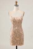 Sparkly Champagne Sequins Bodycon Homecoming Dress with Beading