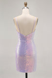 Lilac Bodycon Sequins Short Spaghetti Straps Homecoming Dress
