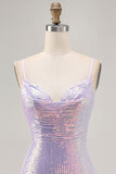 Lilac Bodycon Sequins Short Spaghetti Straps Homecoming Dress