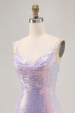 Lilac Bodycon Sequins Short Spaghetti Straps Homecoming Dress