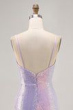 Lilac Bodycon Sequins Short Spaghetti Straps Homecoming Dress