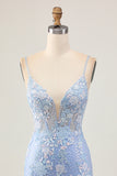 Light Blue Bodycon Floral Sequins Homecoming Dress with Appliques