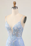 Light Blue Bodycon Floral Sequins Homecoming Dress with Appliques