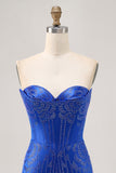 Strapless Royal Blue Beaded Bodycon Short Homecoming Dress