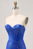 Strapless Royal Blue Beaded Bodycon Short Homecoming Dress
