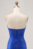 Strapless Royal Blue Beaded Bodycon Short Homecoming Dress