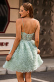 Sage Green A-Line Spaghetti Straps Corset Homecoming Dress with Appliques