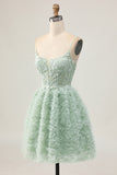 Sage Green A-Line Corset Homecoming Dress with Appliques
