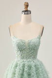 Sage Green A-Line Corset Homecoming Dress with Appliques