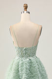 Sage Green A-Line Corset Homecoming Dress with Appliques