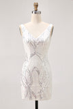 Sparkly White Bodycon Sequins Short Homecoming Dress
