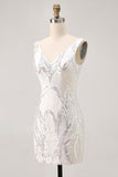 Sparkly White Bodycon Sequins Short Homecoming Dress